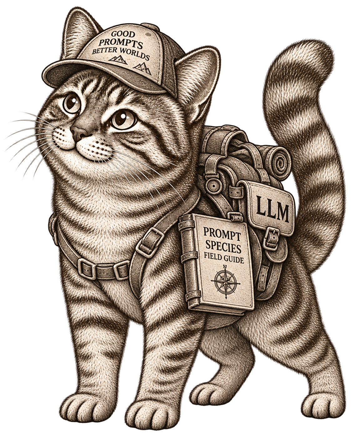 Gato explorador, mascota del Compendio del Prompt